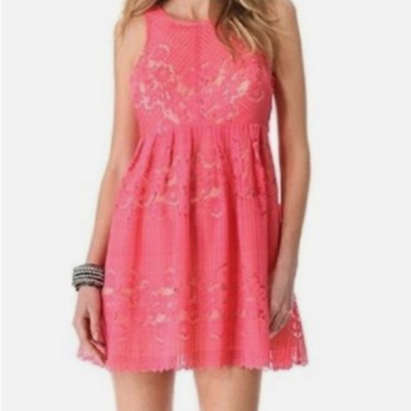 Free People Rocco Pink Lace Sleeveless Open back Mini Dress size‎ 8 - Picture 3 of 9